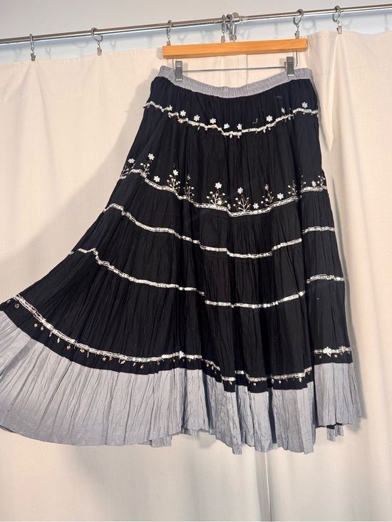 Vintage Dresses & Skirts - Vintage Boho Tiered Sequin Maxi Skirt